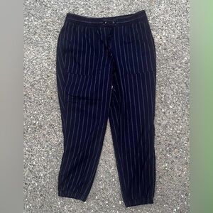 NINE WEST WOMENS LARGE NAVY BLUE PINSTRIPE JOGGER PANTS